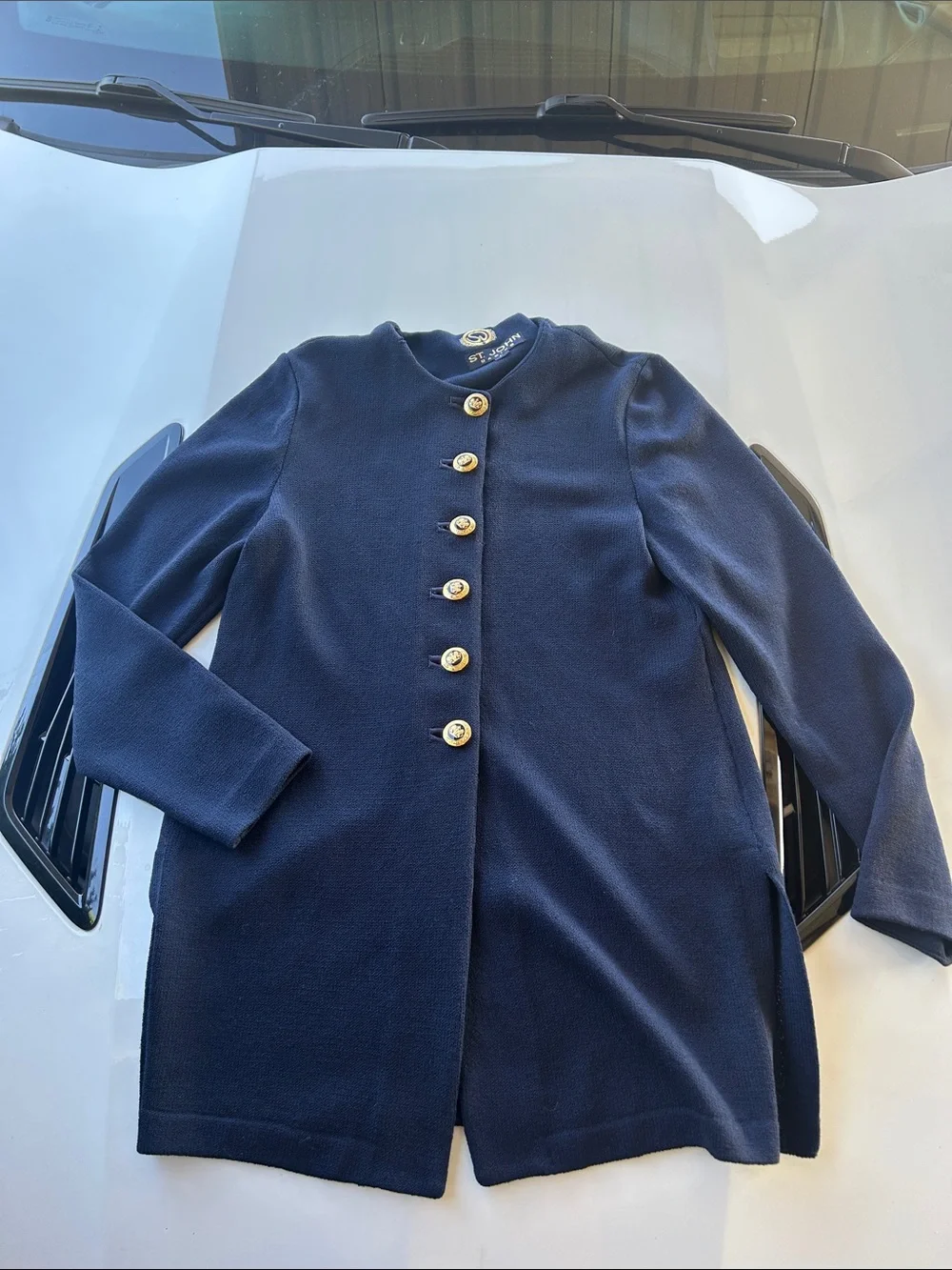 St. John Navy Knit Longline Jacket with Gold Buttons - Picture 1 of 11